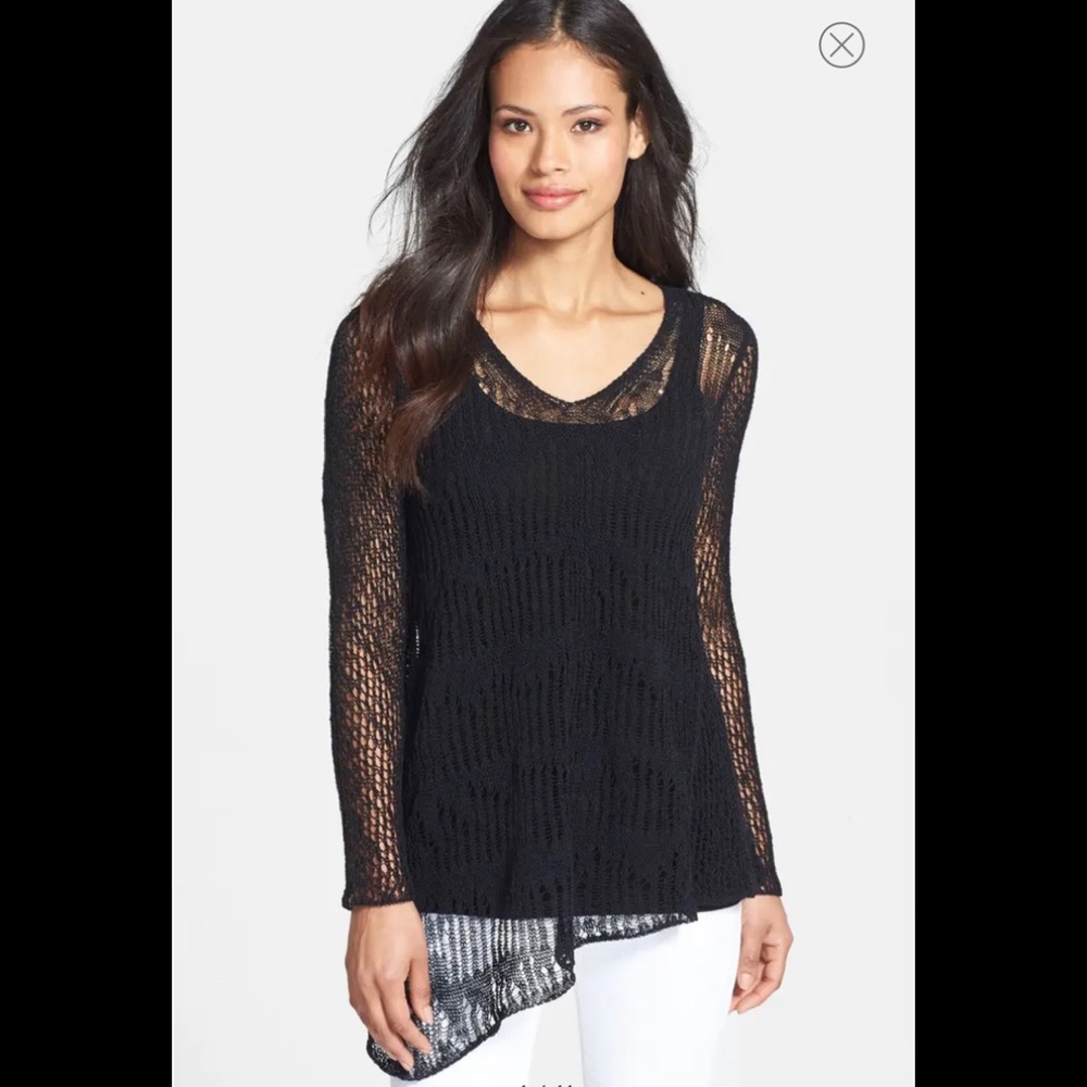 Eileen Fisher open knit layering tunic top